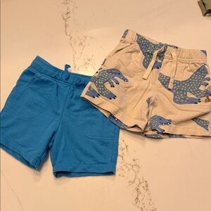 Set of Toddler Blue Knit Shorts & Cream Shorts w/ Blue Crocodile Print - 2-Pack